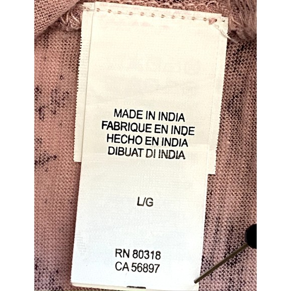 Lucky Brand pink floral Peasant Boho Mixed media V neck  ruffle blouse top SZ L - Picture 12 of 13